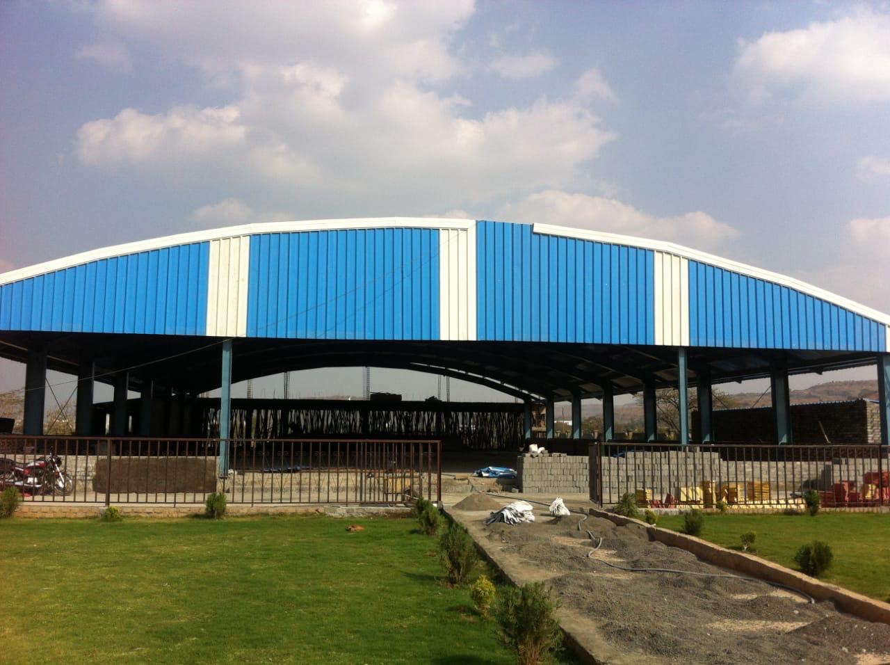 Manohar Mangal Karyalaya — completed arch-roof community hall